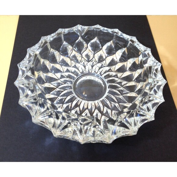 Vintage Clear Crystal Cut Glass 7" Round Heavy Cigar Cigarette Ashtray - Picture 1 of 8